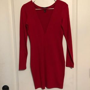 Red Deep V Mesh Dress